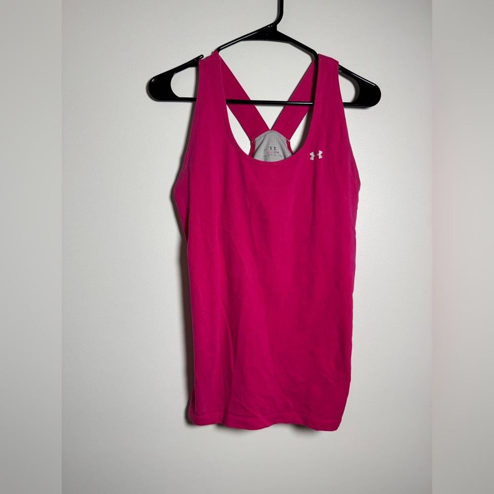 Under Armour HeatGear Pink Racerback Tank Top Built-In Bra Women’s LG